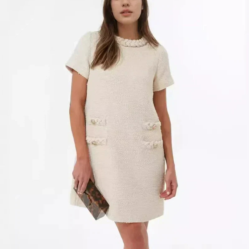 Women's elegant tweed dress with short sleeves