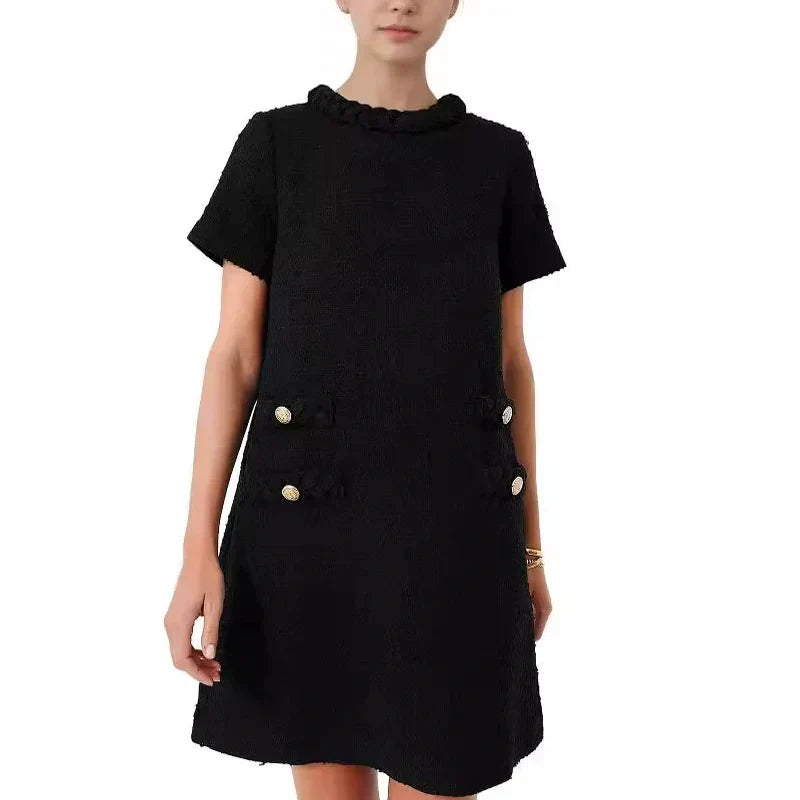 Women's elegant tweed dress with short sleeves