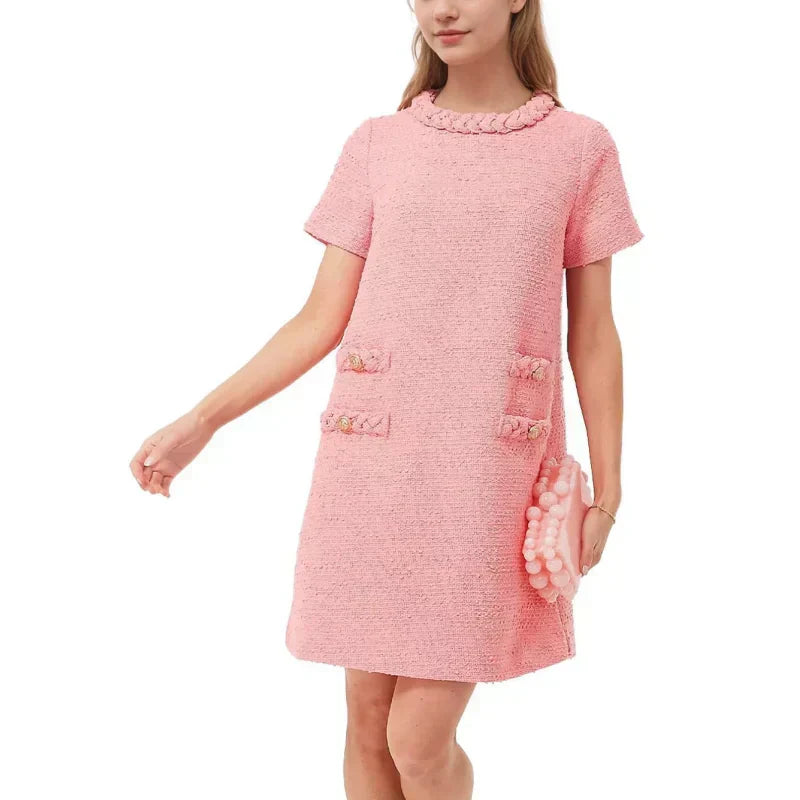 Women's elegant tweed dress with short sleeves