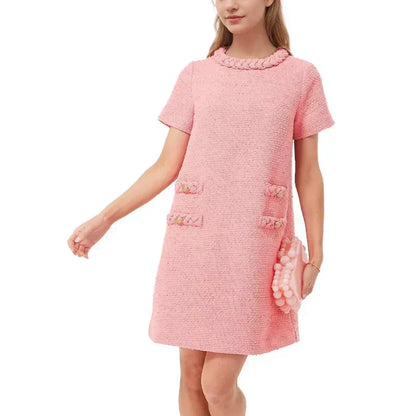 Women's elegant tweed dress with short sleeves