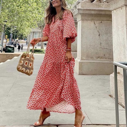 👗Robe longue bohème élégante à manches bouffantes et motif floral