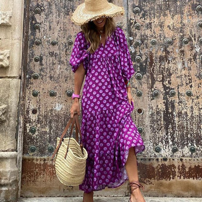 👗Robe longue bohème élégante à manches bouffantes et motif floral