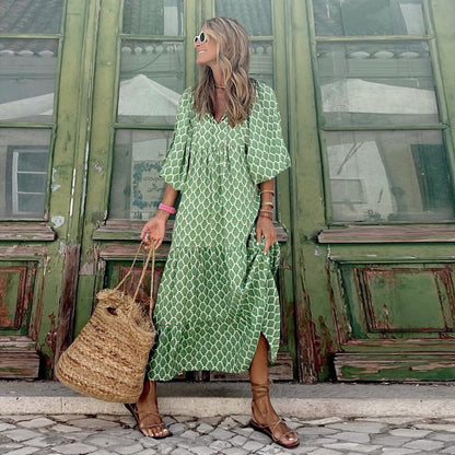 👗Robe longue bohème élégante à manches bouffantes et motif floral
