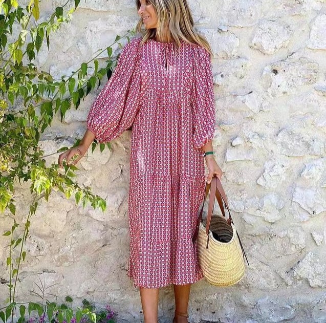 👗Robe longue bohème élégante à manches bouffantes et motif floral