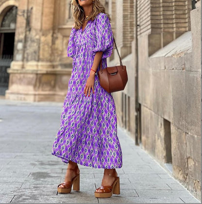 👗Robe longue bohème élégante à manches bouffantes et motif floral