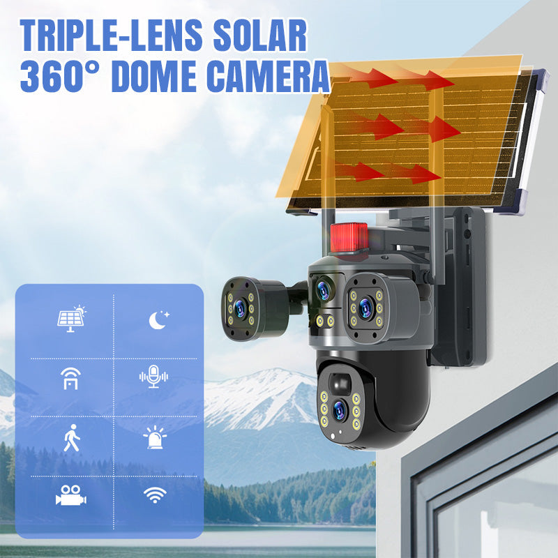 💥2025 Neue heiße Verkaufsaktion🎥 Dreifach-Objektiv-Solar-360°-Kuppelkamera✈️ kostenloser Versand