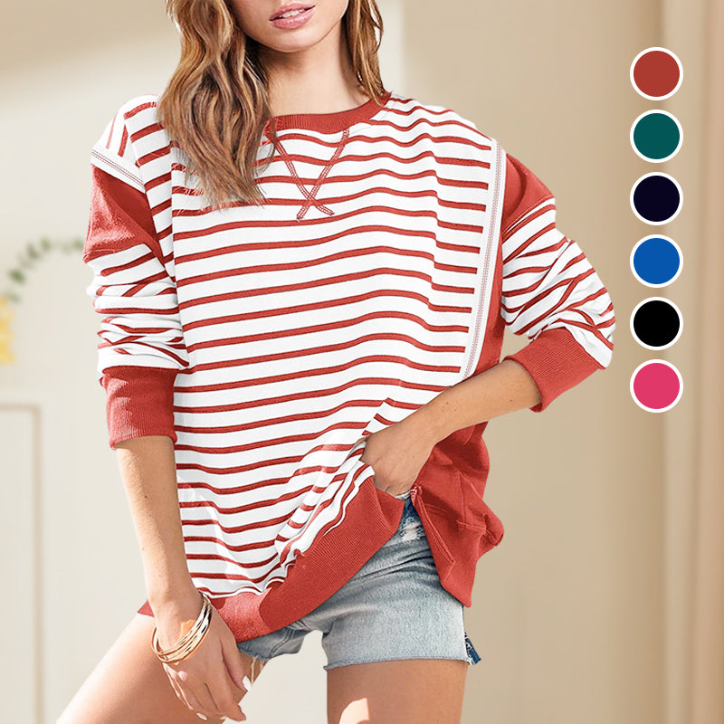 Stylish round neck tops with stripes and color blocking