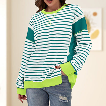 Stylish round neck tops with stripes and color blocking