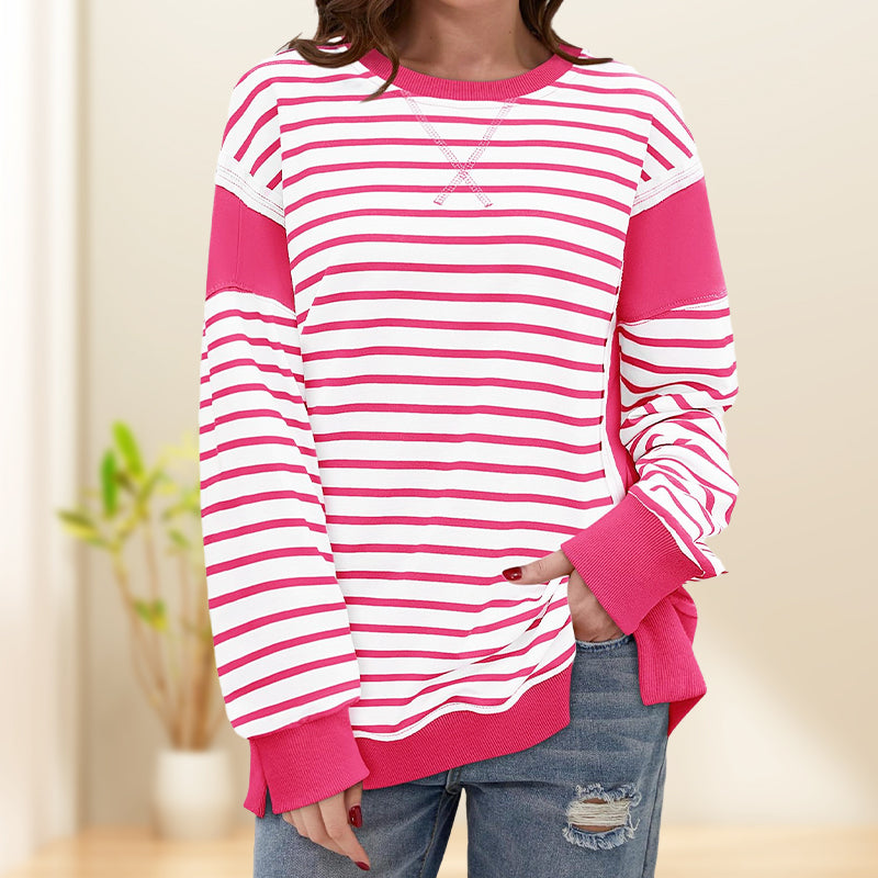 Stylish round neck tops with stripes and color blocking