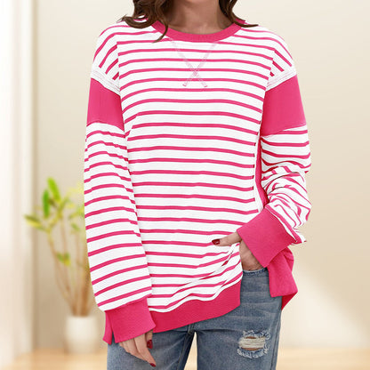 Stylish round neck tops with stripes and color blocking
