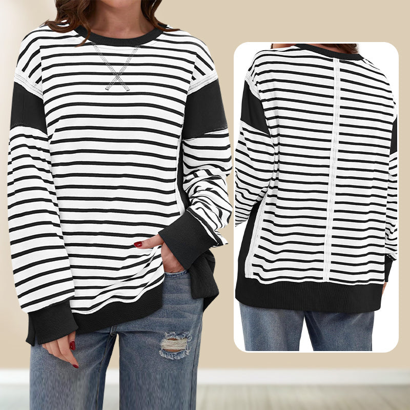 Stylish round neck tops with stripes and color blocking