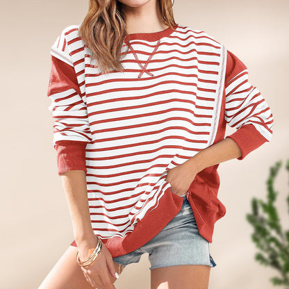 Stylish round neck tops with stripes and color blocking