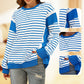 Stylische Rundhals-Tops mit Streifen und Colorblocking