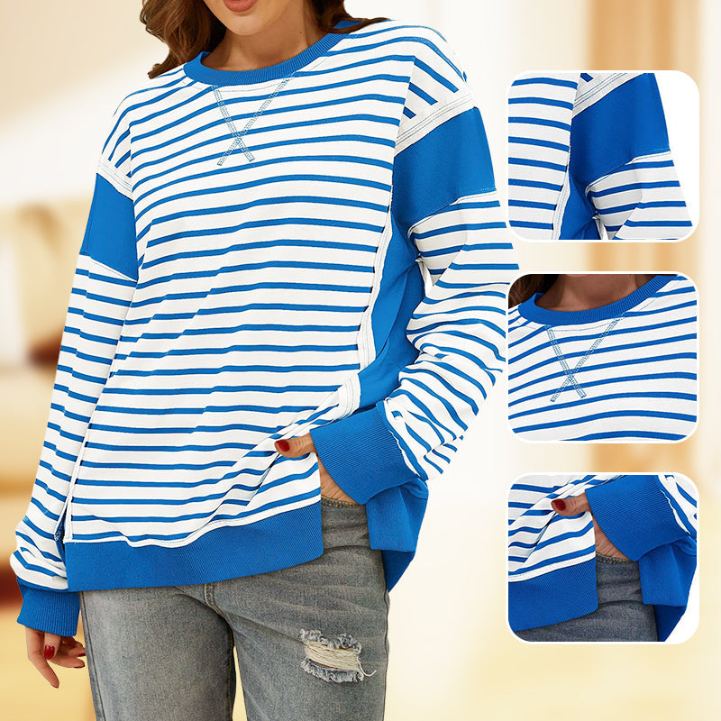 Stylish round neck tops with stripes and color blocking