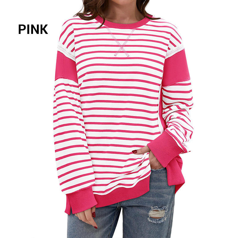 Stylish round neck tops with stripes and color blocking