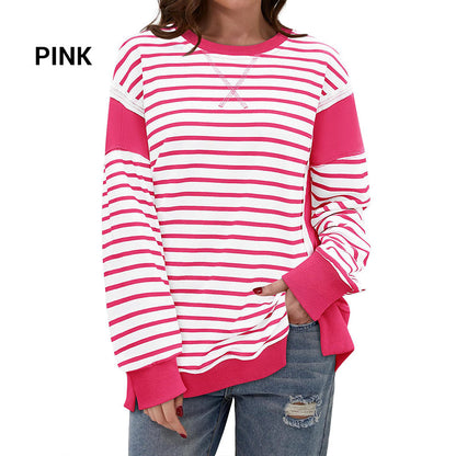 Stylish round neck tops with stripes and color blocking