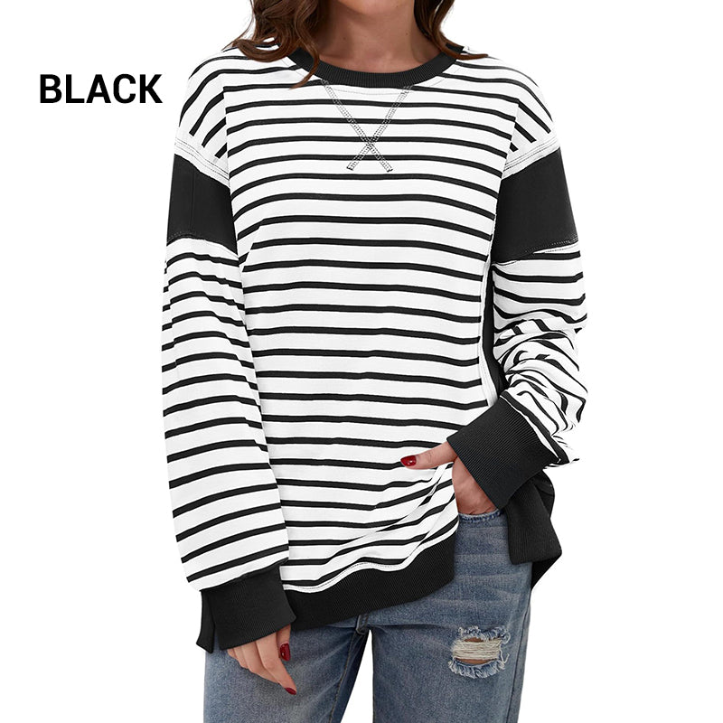 Stylish round neck tops with stripes and color blocking