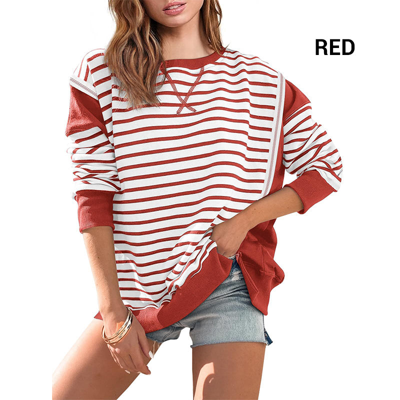Stylish round neck tops with stripes and color blocking