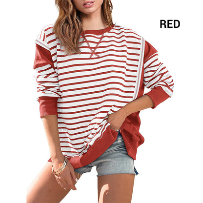 Stylish round neck tops with stripes and color blocking