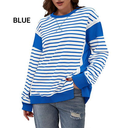 Stylish round neck tops with stripes and color blocking