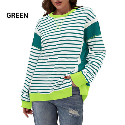 Stylish round neck tops with stripes and color blocking