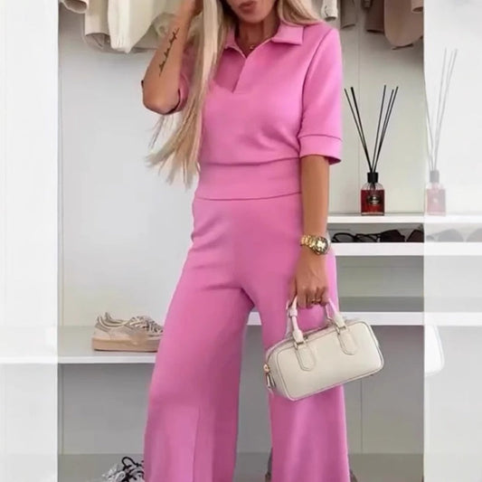 😍Conjunto de 2 piezas con top liso y pantalón ancho