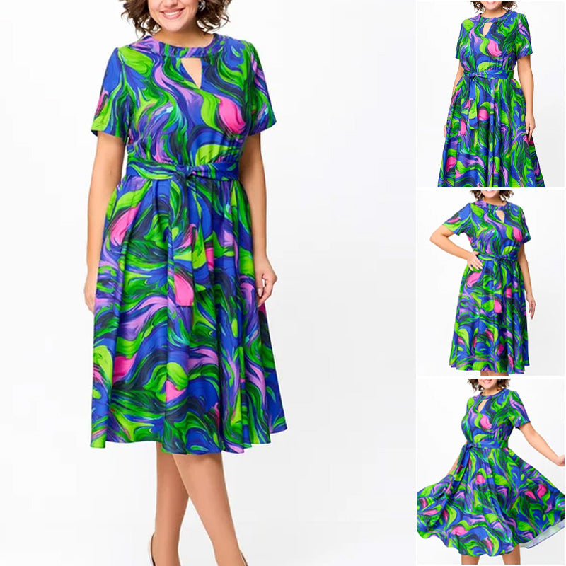 Vestido midi de cintura corta, cintura, impresa para mujeres