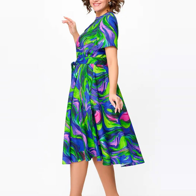 Vestido midi de cintura corta, cintura, impresa para mujeres