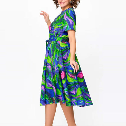 Vestido midi de cintura corta, cintura, impresa para mujeres