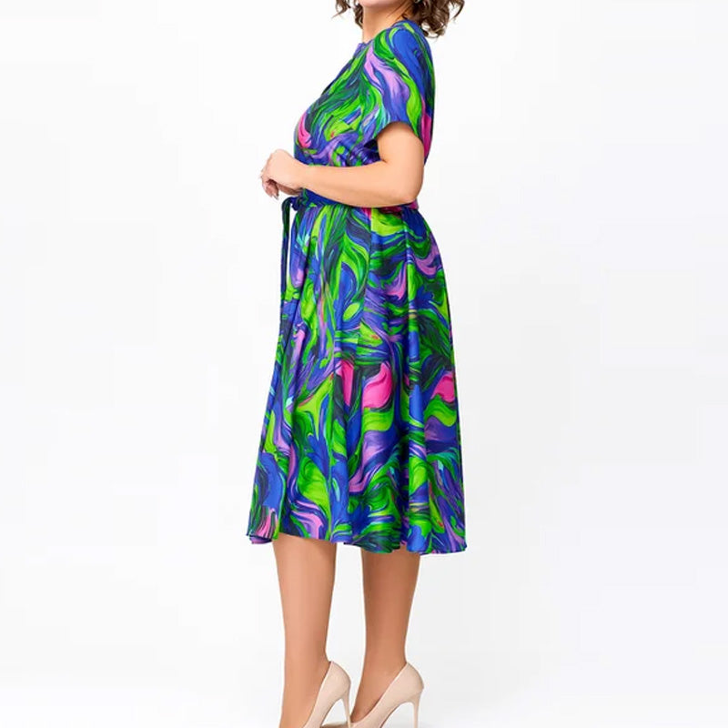 Vestido midi de cintura corta, cintura, impresa para mujeres