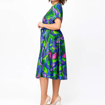 Vestido midi de cintura corta, cintura, impresa para mujeres