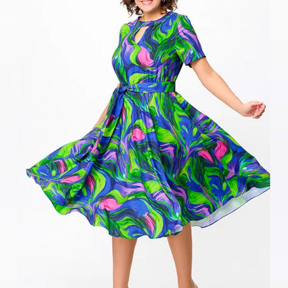 Vestido midi de cintura corta, cintura, impresa para mujeres