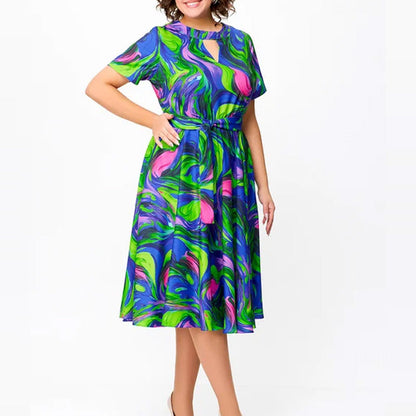 Vestido midi de cintura corta, cintura, impresa para mujeres