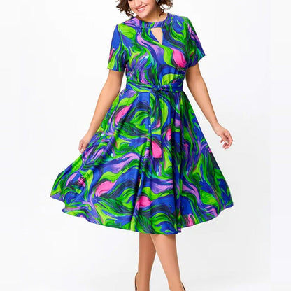 Vestido midi de cintura corta, cintura, impresa para mujeres