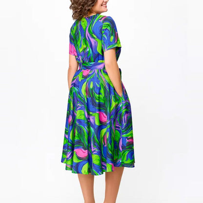 Vestido midi de cintura corta, cintura, impresa para mujeres
