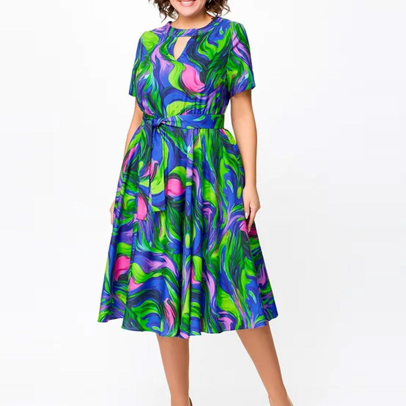 Vestido midi de cintura corta, cintura, impresa para mujeres