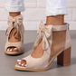 Offene Sandalen mit Schleife und klobigem Absatz für Damen