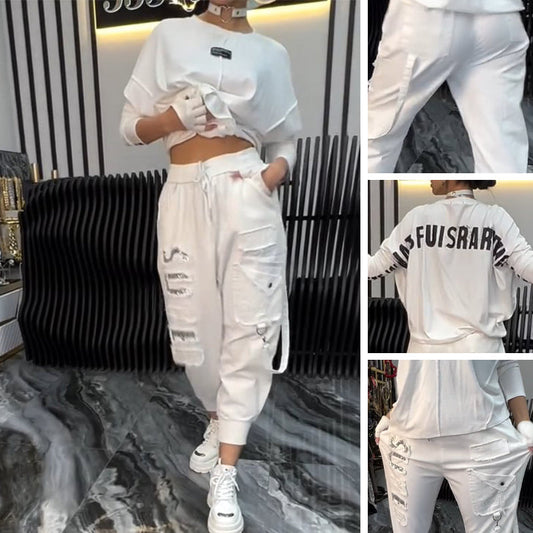 🌸Specialità di primavera🌸 Top e pantaloni casual da donna con stampa di lettere (set da 2 pezzi)