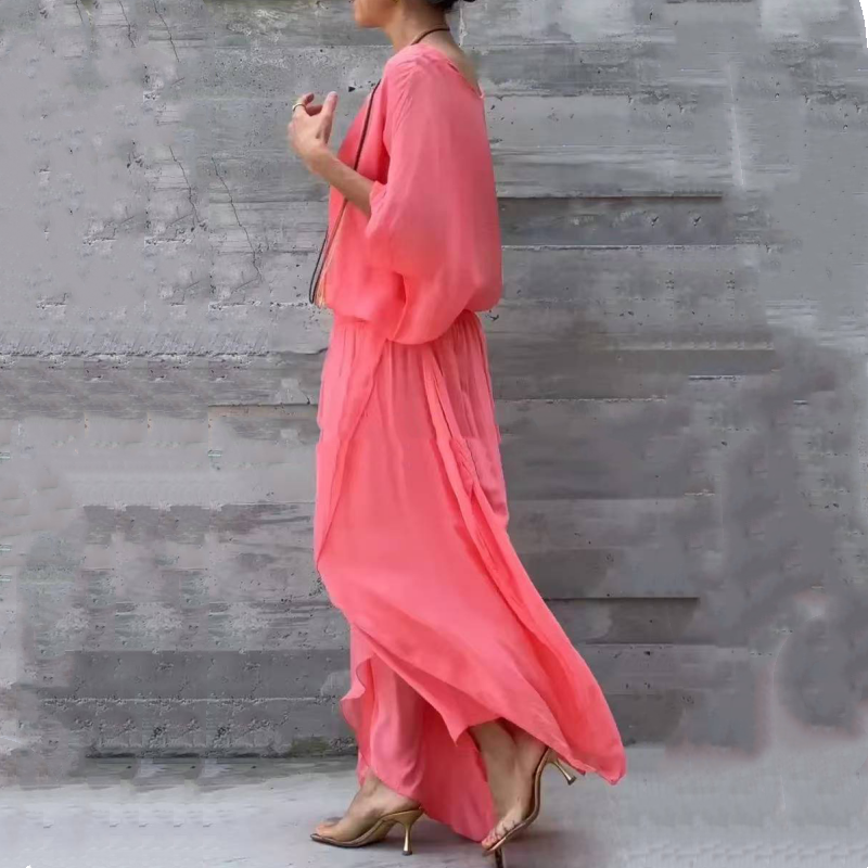 💗Ensemble 2 pièces en mousseline avec un haut ample et un pantalon à larges fentes