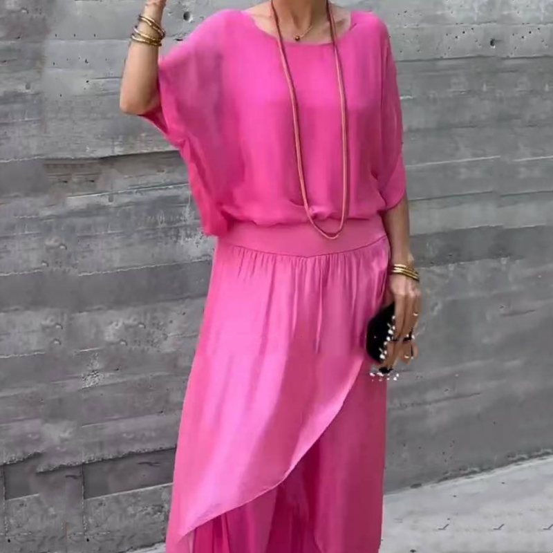 💗Ensemble 2 pièces en mousseline avec un haut ample et un pantalon à larges fentes