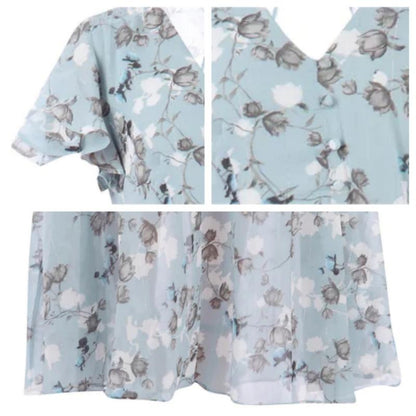 Kurzärmeliges langes Kleid mit Blumendruck