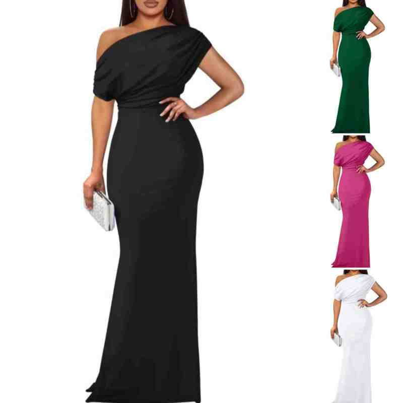 💃Robes longues élégantes sans bretelles de couleur unie pour femmes