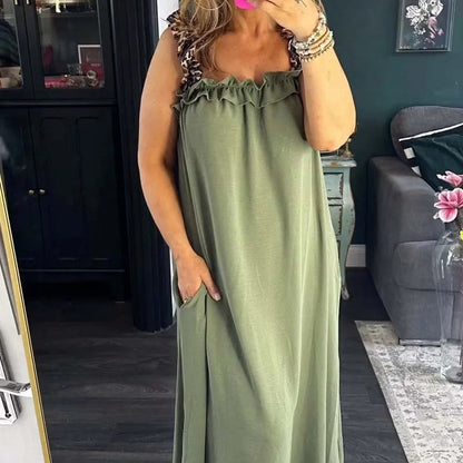 Casual mouwloze maxi -jurk voor dames met tassen