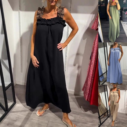 Casual mouwloze maxi -jurk voor dames met tassen