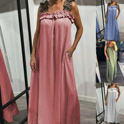 Robe maxi pour femmes sans manches décontractées avec sacs