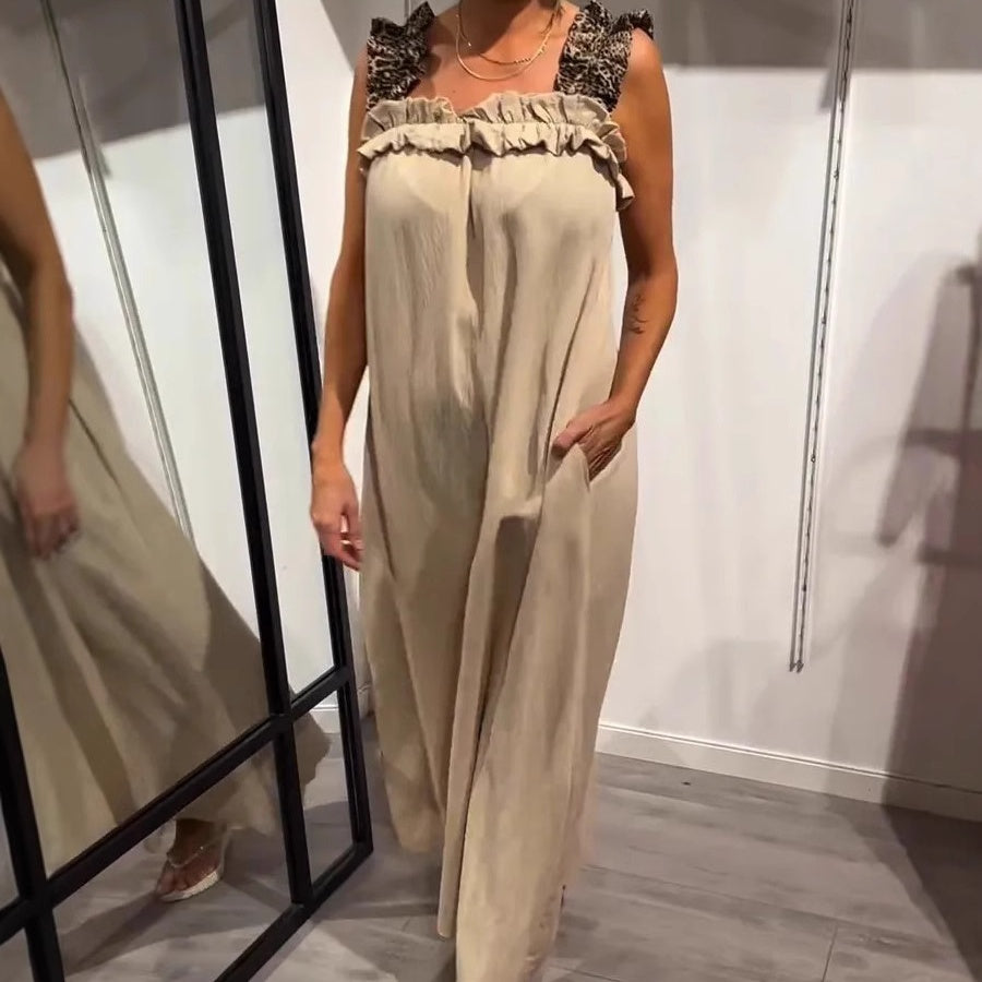 Casual mouwloze maxi -jurk voor dames met tassen