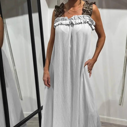 Casual mouwloze maxi -jurk voor dames met tassen