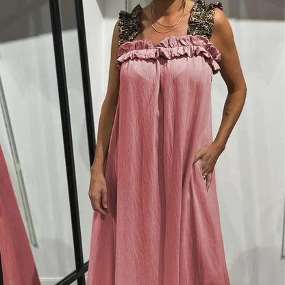 Casual mouwloze maxi -jurk voor dames met tassen