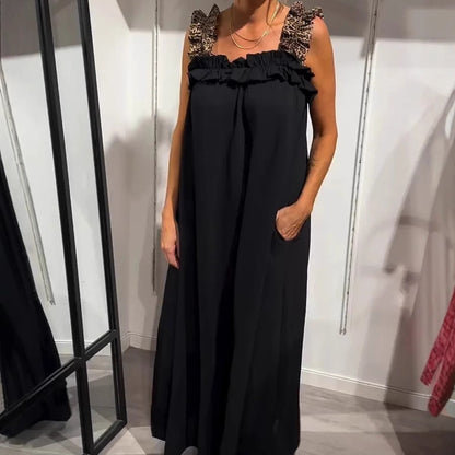 Casual mouwloze maxi -jurk voor dames met tassen