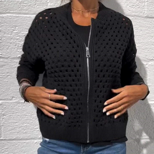 Casual Women's Cardigan con cerniera e design vuoto